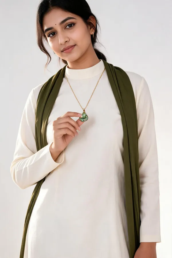 Gold_Tone_Green_Pendant_Necklace_For_Women