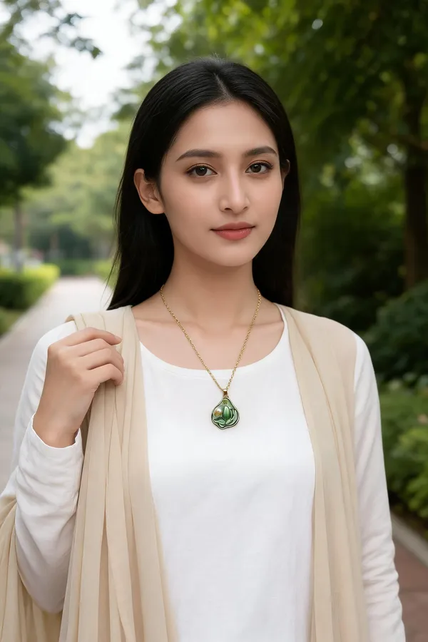 Gold_Tone_Green_Pendant_Necklace_For_Women