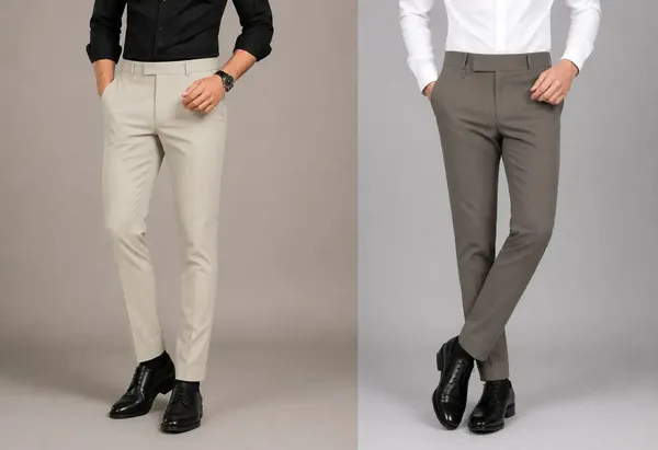 Cream_And_Taupe_Cotton_And_Polyester_Slim_Fit_Formal_Trousers_For_Men_Pack_Of_2