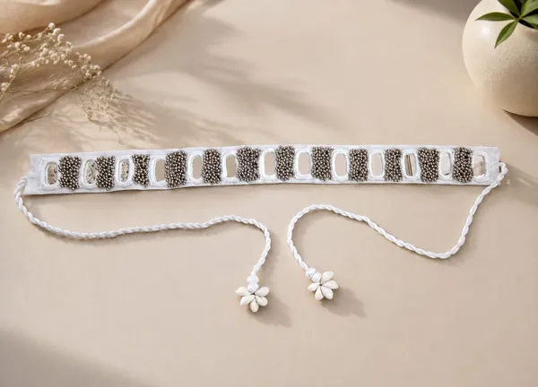 Navratri_Festive_White_Handmade_Embroidered_Cowrie_Shell_Waist_Belt