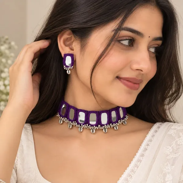 Handcrafted_Purple_Ractangle_Mirror_Chokar_Necklace_Set_for_Women