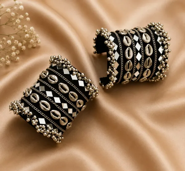 Black_Navratri_Special_Traditional_Handcrafted__Handcuff_Kada_with_Mirror_&_Cowrie_Shell_Work