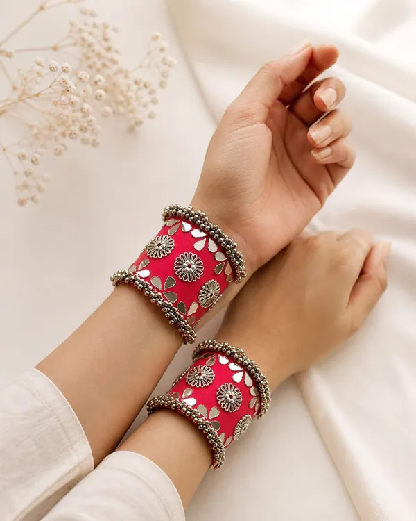 Red_Navratri_Special_Traditional_Handcrafted__Handcuff_Kada_with_Mirror_&_Cowrie_Shell_Work