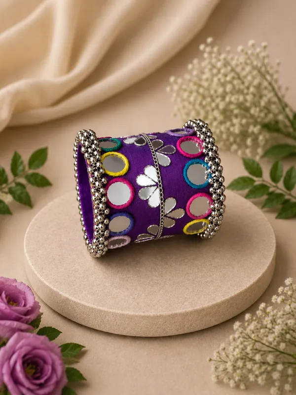 Navratri_Special_Traditional_Handcrafted_Handcuff_Kada_with_Mirror_&_Cowrie_Shell_Work