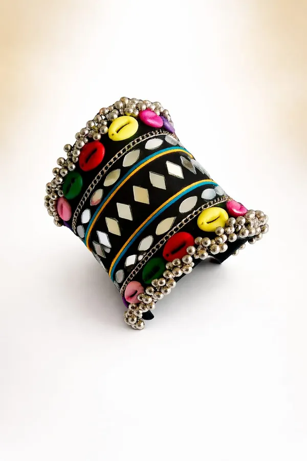Black_Navratri_Special_Traditional_Handcrafted__Handcuff_Kada_with_Mirror_&_Cowrie_Shell_Work