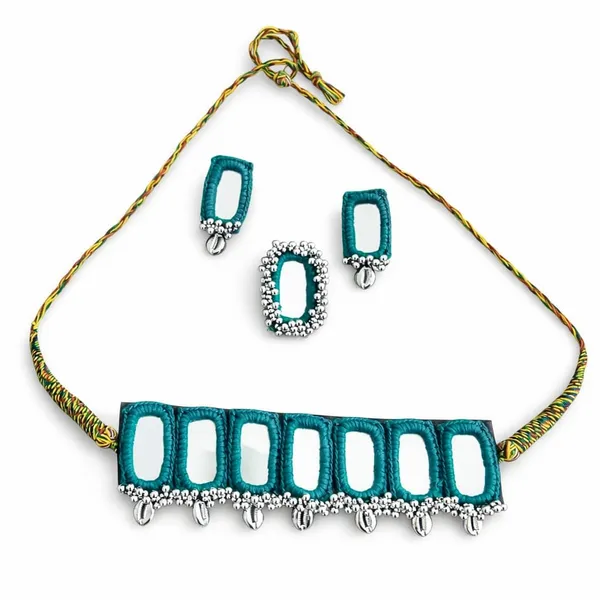 Handcrafted_Teal_Ractangle_Mirror_Chokar_Necklace_Set_for_Women