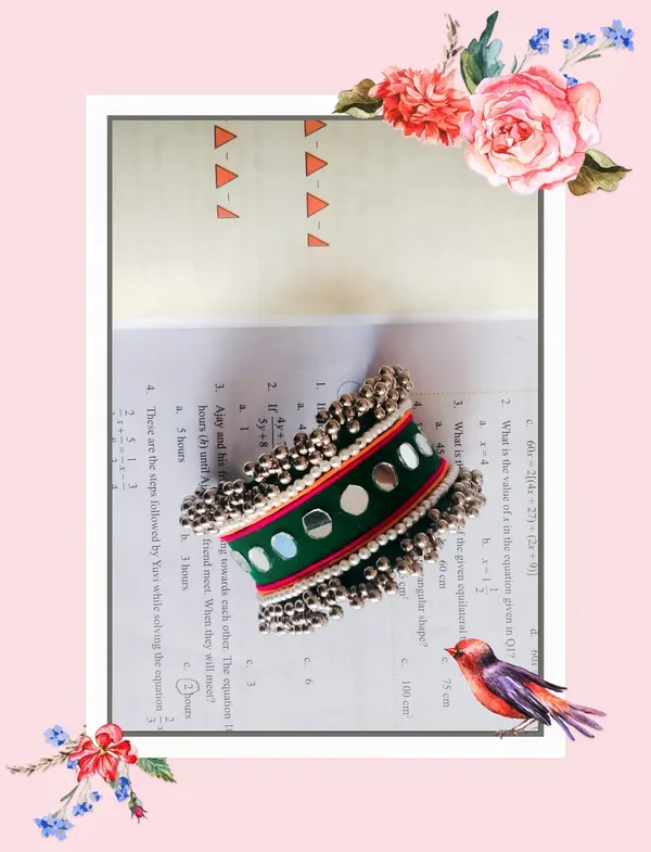 Navratri_Special_Traditional_Handcrafted_Green_Handcuff_Kada_with_Mirror_&_Cowrie_Shell_Work