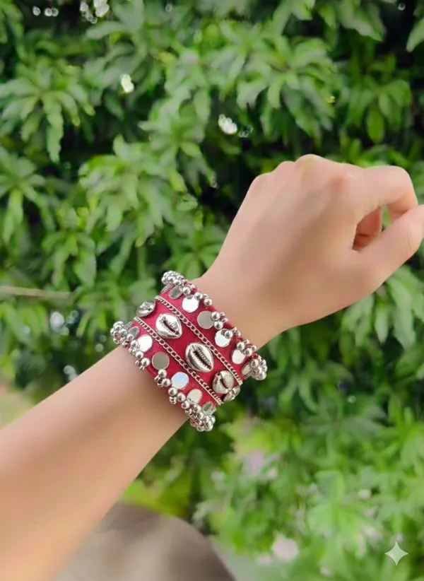 Navratri_Special_Traditional_Handcrafted_Handcuff_Kada_with_Mirror_&_Cowrie_Shell_Work