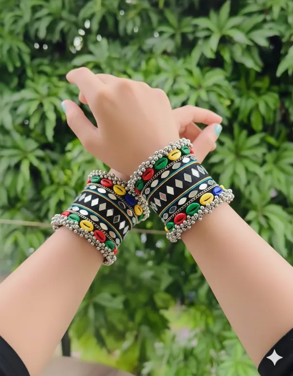 Black_Navratri_Special_Traditional_Handcrafted__Handcuff_Kada_with_Mirror_&_Cowrie_Shell_Work