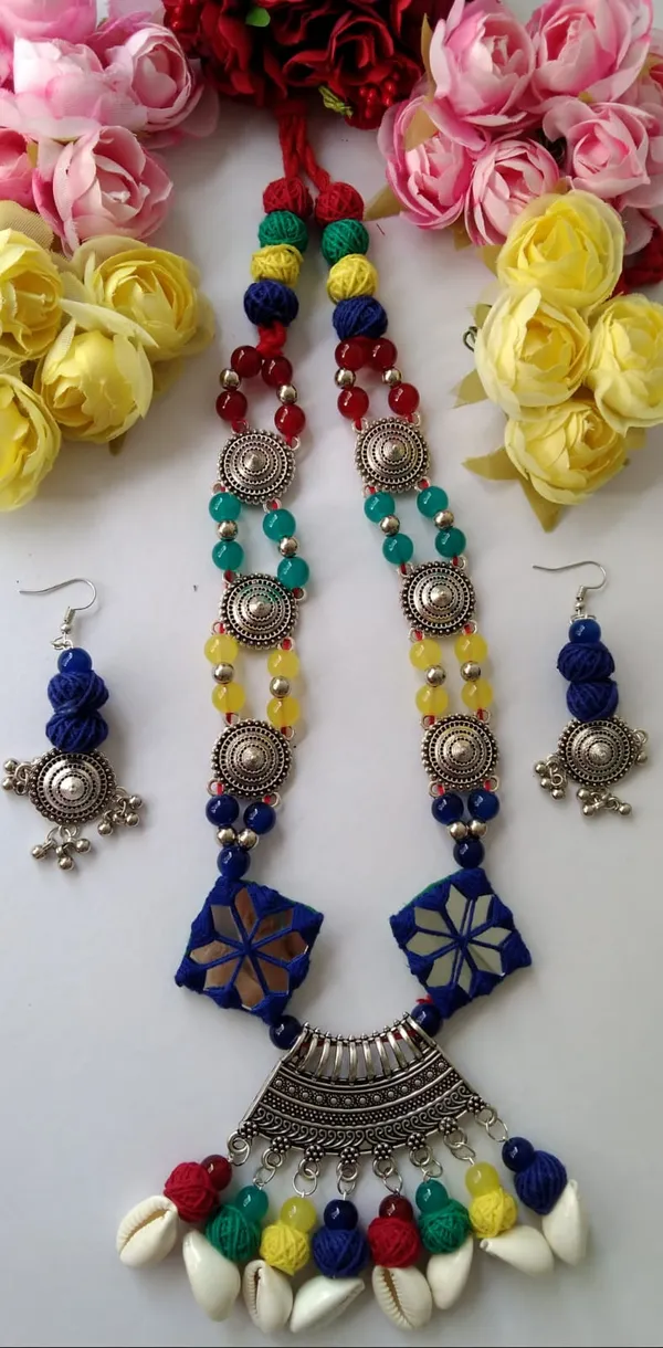 Multicolour_Oxidized_Silver_Thread_Necklace_Set_For_Women