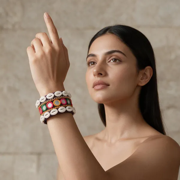 Navratri_Special_Traditional_Handcrafted_Handcuff_Kada_With_Mirror_And_Cowrie_Shell_Work
