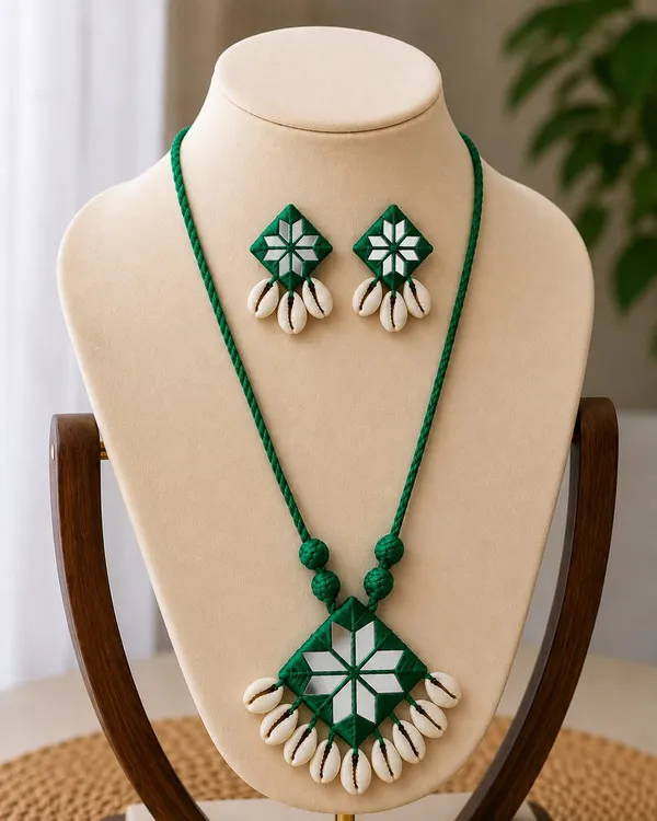 Green_Geometric_Mirror_Shell_Jewellery_Set_for_Women