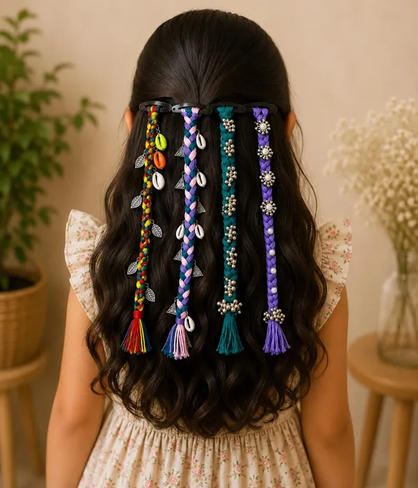 Handcrafted_Multicolour_Shell_&_Thread_Hair_Accessories_Set