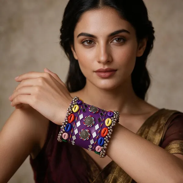 Navratri_Special_Traditional_Handcrafted_Handcuff_Kada_With_Mirror_And_Cowrie_Shell_Work