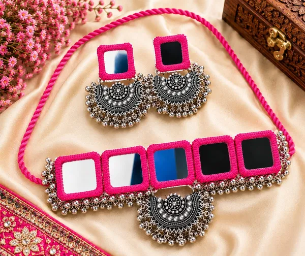 Pink_Thread_Mirror_Work_Chokar_Jewellery_Set_for_Women