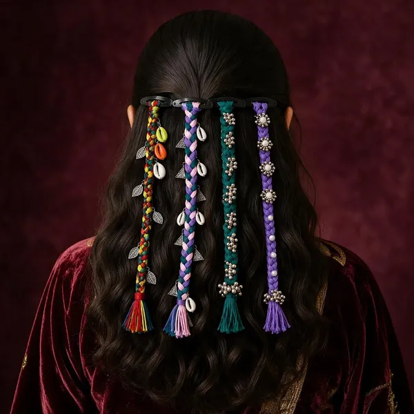 Handcrafted_Multicolor_Shell_And_Thread_Hair_Accessories_Set