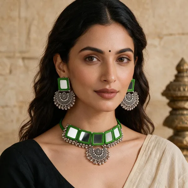 Green_Thread_Mirror_Work_Chokar_Jewellery_Set_For_Women