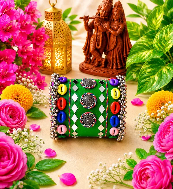 Navratri_Special_Traditional_Handcrafted_Handcuff_Kada_with_Mirror_&_Cowrie_Shell_Work