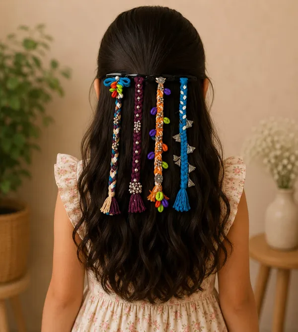 Handcrafted_Multicolour_Shell_&_Thread_Hair_Accessories_Set