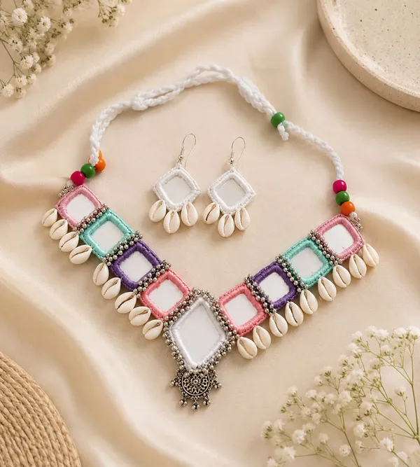 Multicolor_cowrie_shell_Necklace_Set_For_Women