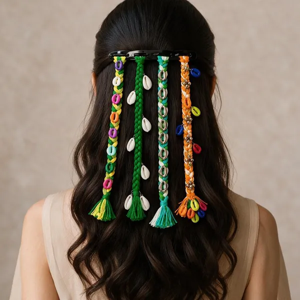 Handcrafted_Multicolor_Shell_And_Thread_Hair_Accessories_Set