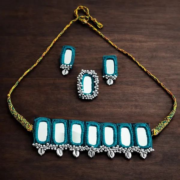 Handcrafted_Teal_Ractangle_Mirror_Chokar_Necklace_Set_for_Women