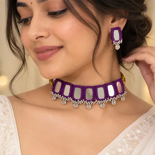 Handcrafted_Purple_Ractangle_Mirror_Chokar_Necklace_Set_for_Women