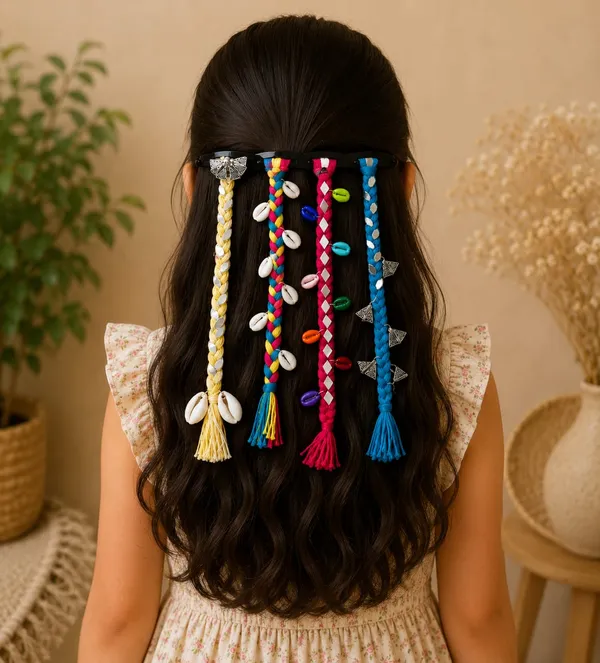 Handcrafted_Multicolour_Shell_&_Thread_Hair_Accessories_Set