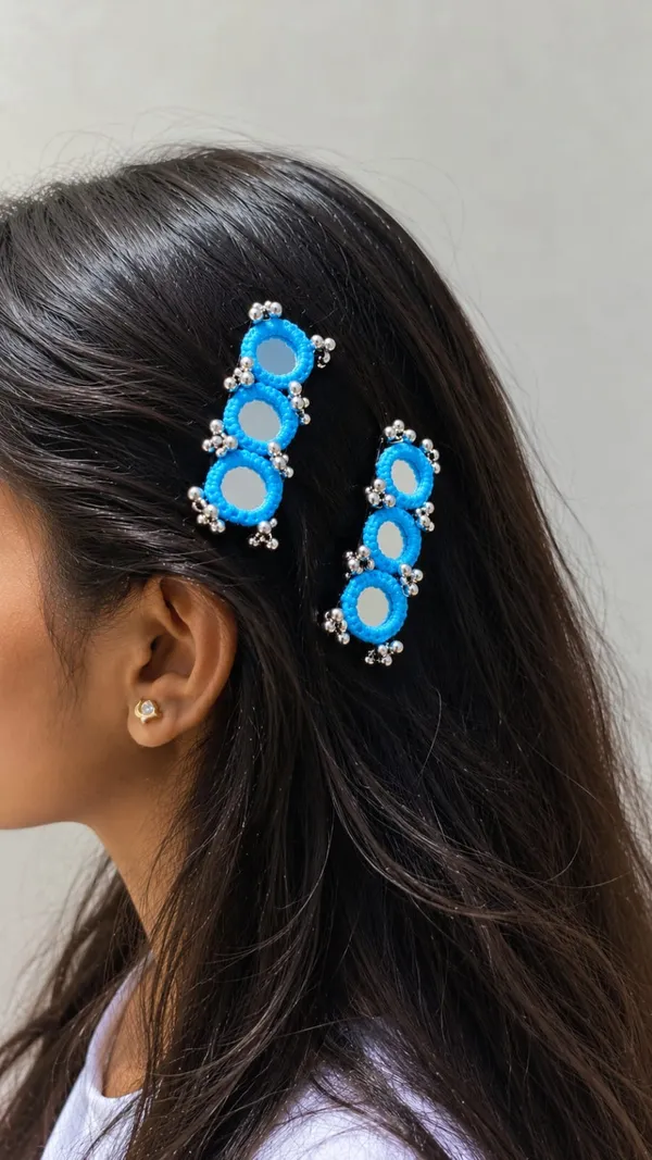 Handcrafted_Skyblue_Beaded_Hair_Pin_with_Mirror_&_Silver_Bead_Detailing