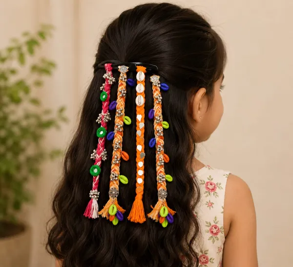 Handcrafted_Multicolour_Shell_&_Thread_Hair_Accessories_Set