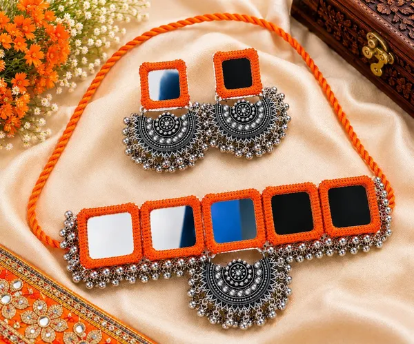 Orange_Thread_Mirror_Work_Chokar_Jewellery_Set_for_Women