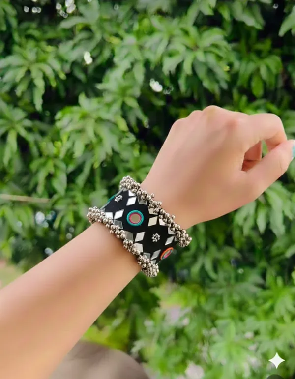 Navratri_Special_Traditional_Handcrafted_Handcuff_Kada_with_Mirror_&_Cowrie_Shell_Work