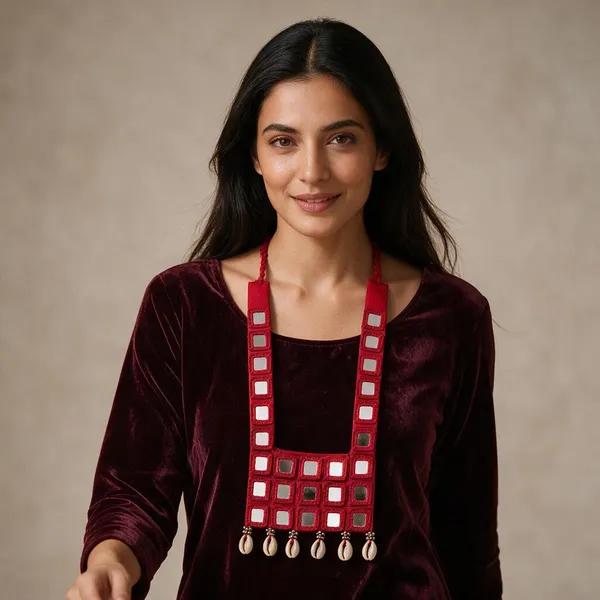 Red_Thread_Mirror_Work_Necklace_For_Women