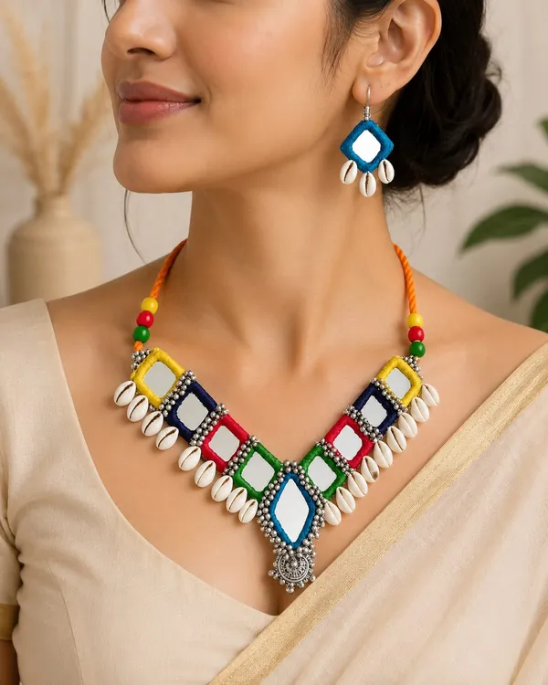 Multicolor_cowrie_shell_Necklace_Set_For_Women