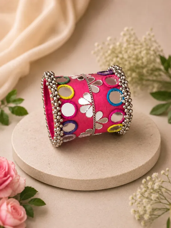 Navratri_Special_Traditional_Handcrafted_Handcuff_Kada_with_Mirror_&_Cowrie_Shell_Work