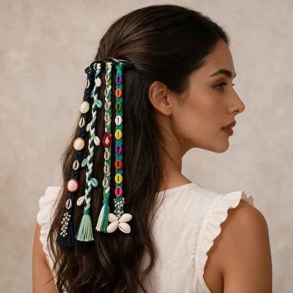 Handcrafted_Multicolor_Shell_And_Thread_Hair_Accessories_Set
