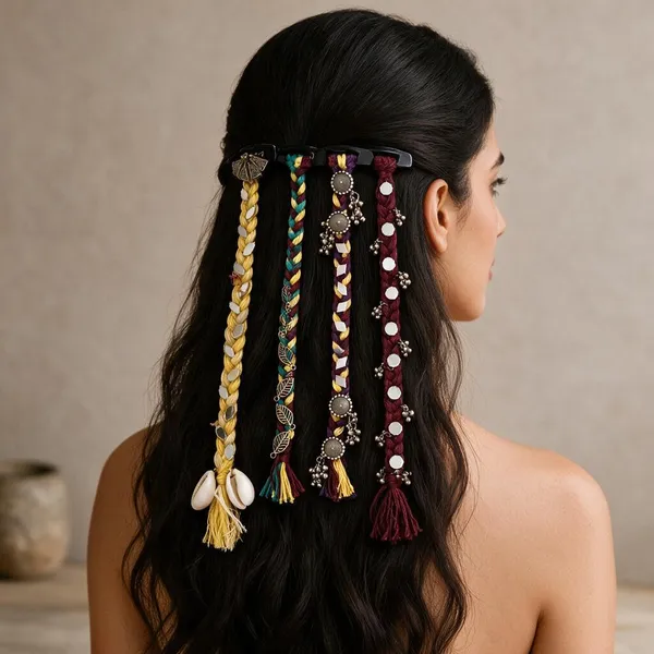 Handcrafted_Multicolor_Shell_And_Thread_Hair_Accessories_Set