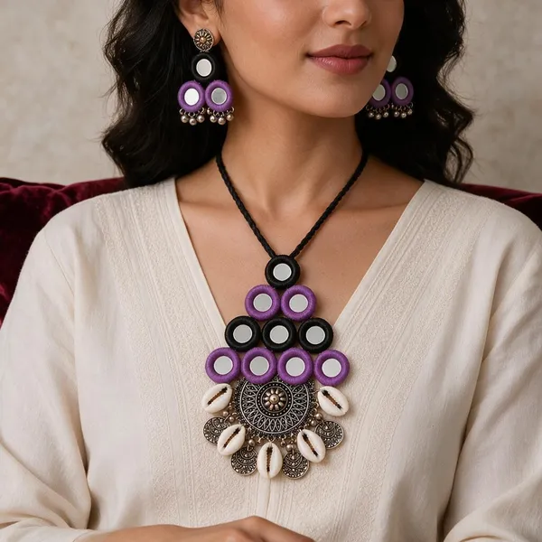 Black_And_Purple_Thread_Mirror_Tribal_Necklace_Set_For_Women