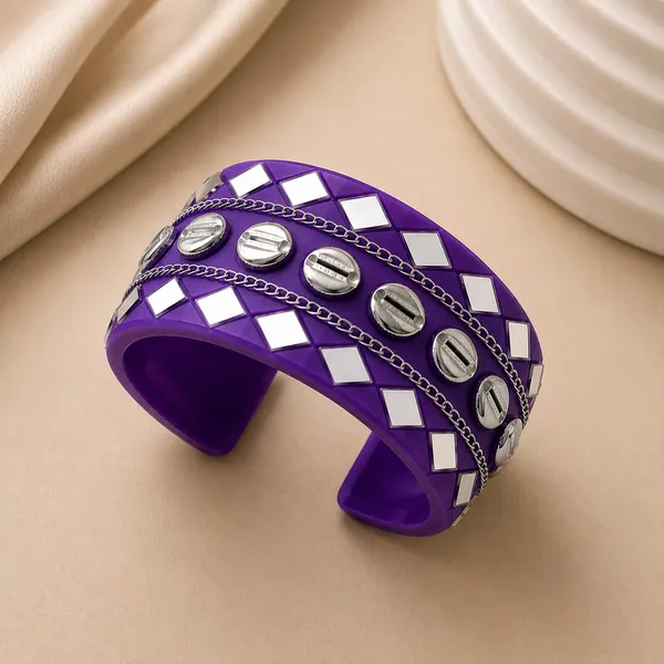 Navratri_Special_Traditional_Handcrafted_Purple_Handcuff_Kada_with_Mirror_&_Cowrie_Shell_Work