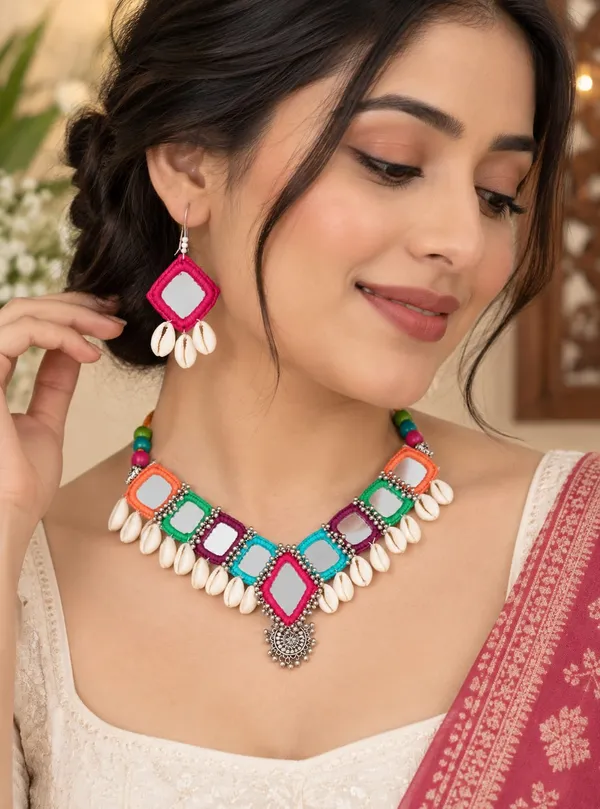 Multicolor_Cowrie_Shell_Necklace_Set_For_Women
