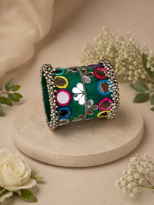 Navratri_Special_Traditional_Handcrafted_Handcuff_Kada_with_Mirror_&_Cowrie_Shell_Work