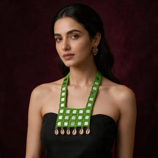 Green_Thread_Mirror_Work_Necklace_For_Women