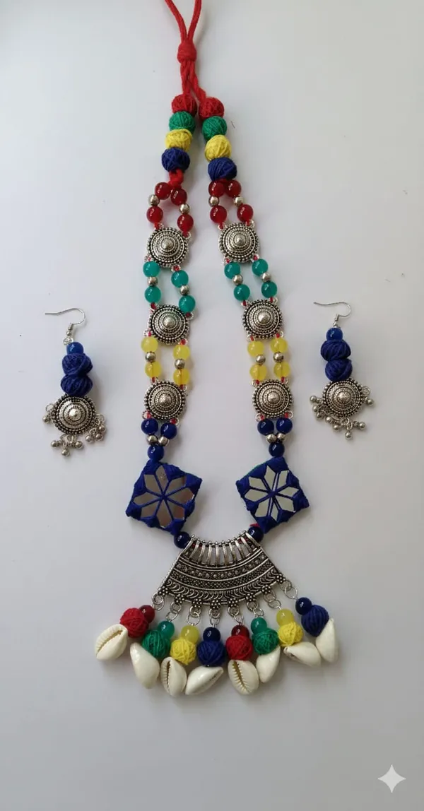 Multicolour_Oxidized_Silver_Thread_Necklace_Set_For_Women