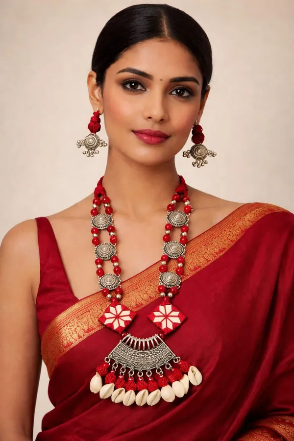 Red_Beaded_Oxidized_Silver_Necklace_Set_For_Women