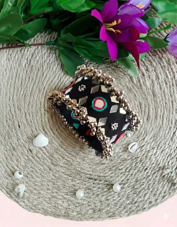 Navratri_Special_Traditional_Handcrafted_Handcuff_Kada_with_Mirror_&_Cowrie_Shell_Work