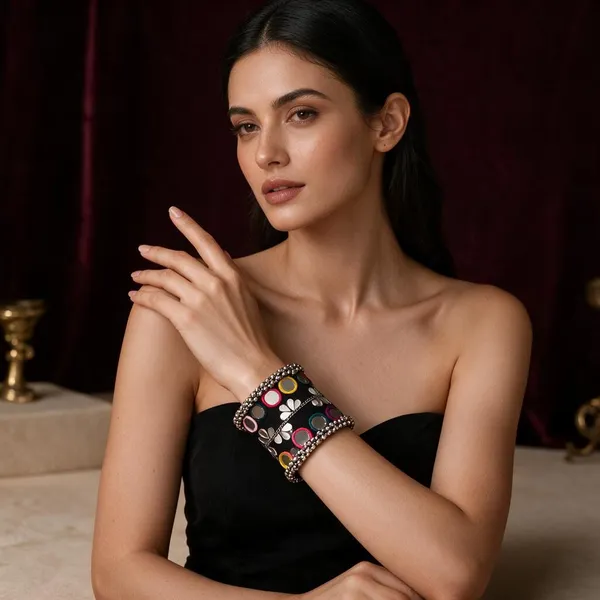 Navratri_Special_Traditional_Handcrafted_Handcuff_Kada_With_Mirror_And_Cowrie_Shell_Work
