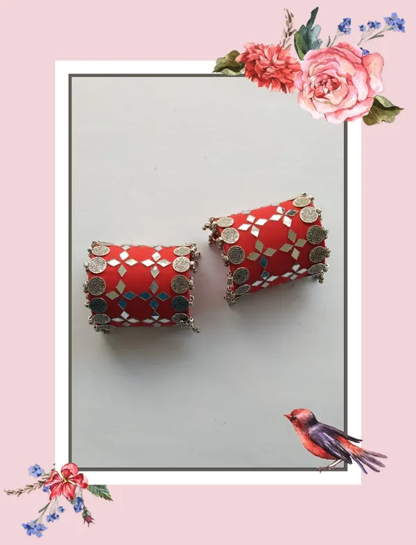 Red_Navratri_Special_Traditional_Handcrafted__Handcuff_Kada_with_Mirror_&_Cowrie_Shell_Work