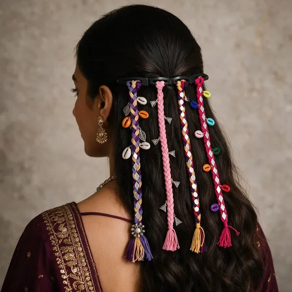 Handcrafted_Multicolor_Shell_And_Thread_Hair_Accessories_Set