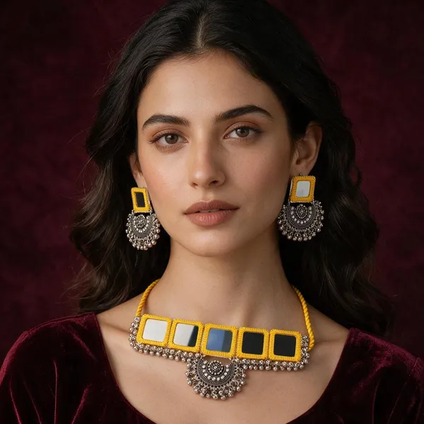 Yellow_Thread_Mirror_Work_Chokar_Jewellery_Set_For_Women