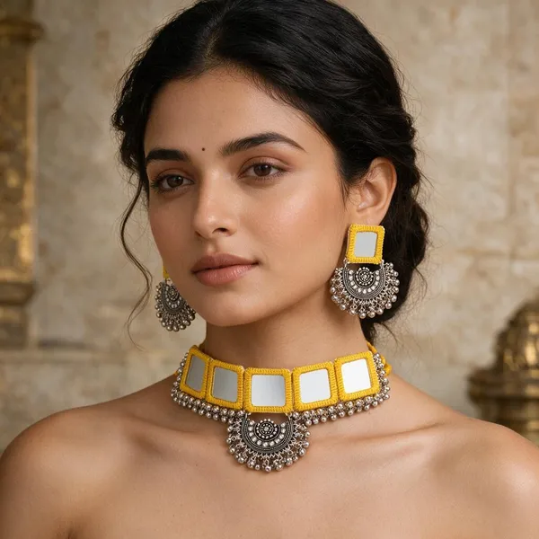 Yellow_Thread_Mirror_Work_Chokar_Jewellery_Set_For_Women